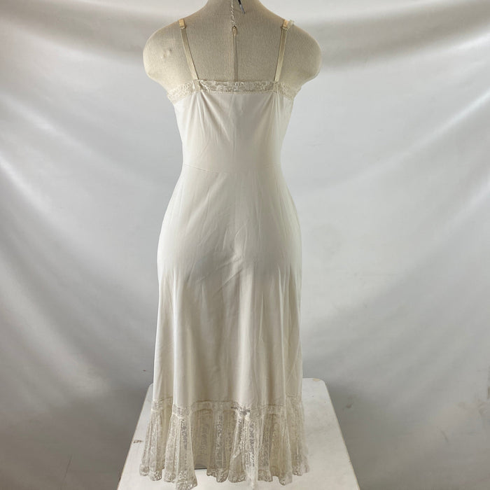Vintage 1950s White Silk Slip with Lace Detailing Size Unknown