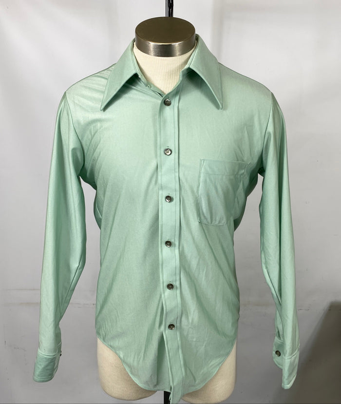 Vintage 1970's Qiana Green Dress Shirt Men's Size 15 32-33