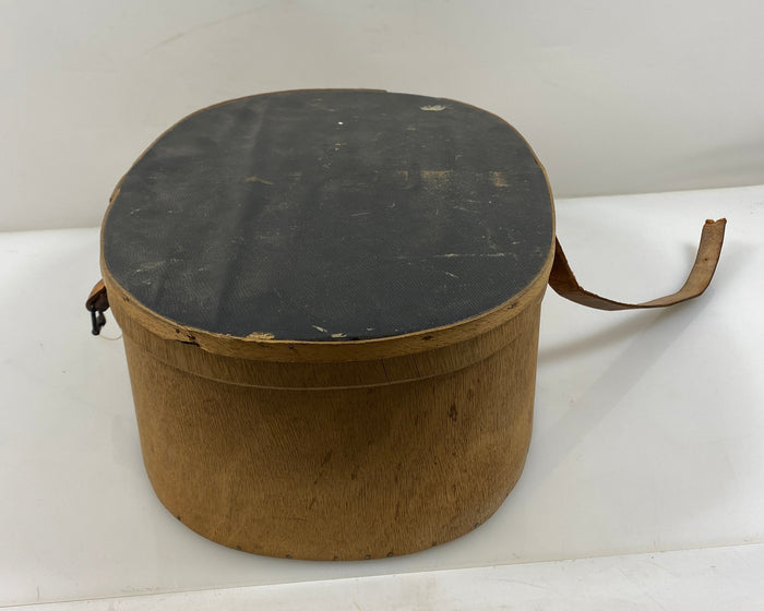 Vintage 19th Century French Wooden Hat Box with Leather Straps
