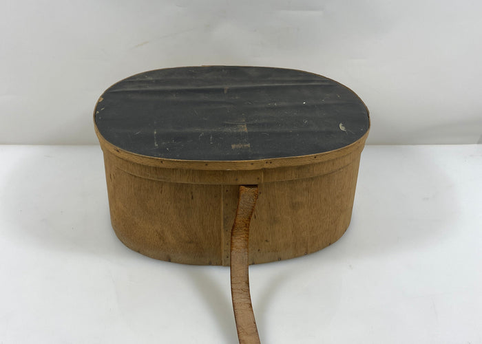 Vintage 19th Century French Wooden Hat Box with Leather Straps