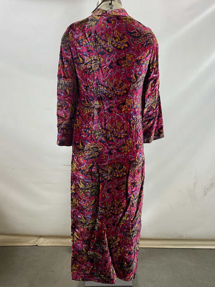 Vintage Late 1960s Pink Paisley Print Velvet Dress with Bell Sleeves Size Unknown