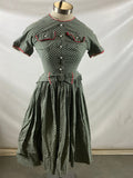 Vintage Short Sleeve Green Dress with Red Borders