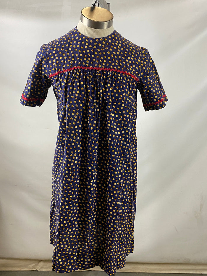 Vintage Women's Blue Flower Print Dress