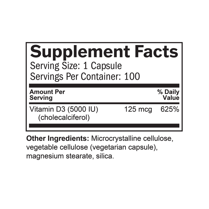 BrainMD Vitamin D3 5000: infographic, supplement facts box