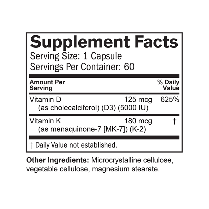 BrainMD Vitamin D3 + K2: infographic, supplement facts box