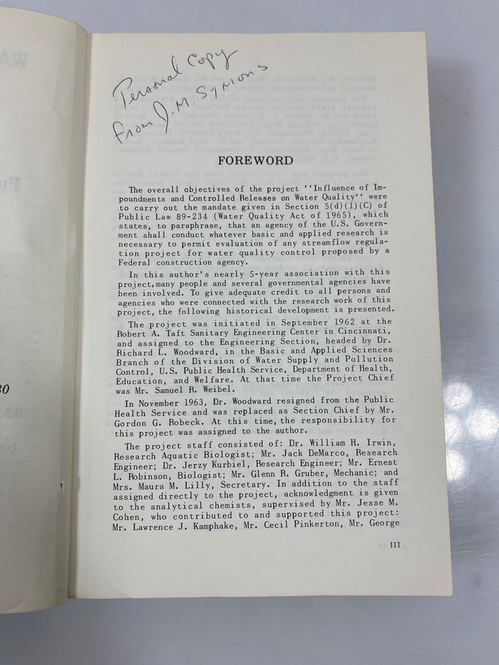 Water Quality Behavior in Reservoirs USDHEW 1969 SC