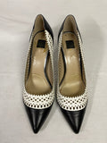 White House Black Market Arianna Laser Cut Black and White Pointed Toe Stiletto Pumps Women's Size 10