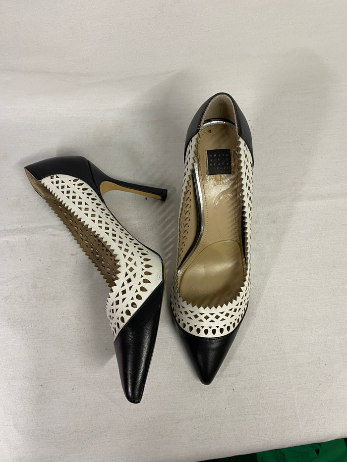 White House Black Market Arianna Laser Cut Black and White Pointed Toe Stiletto Pumps Women's Size 10