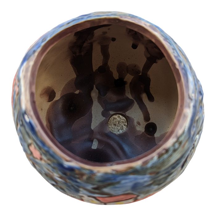 Winter Season Pot, hand-painted ceramic planter with drainage hole.