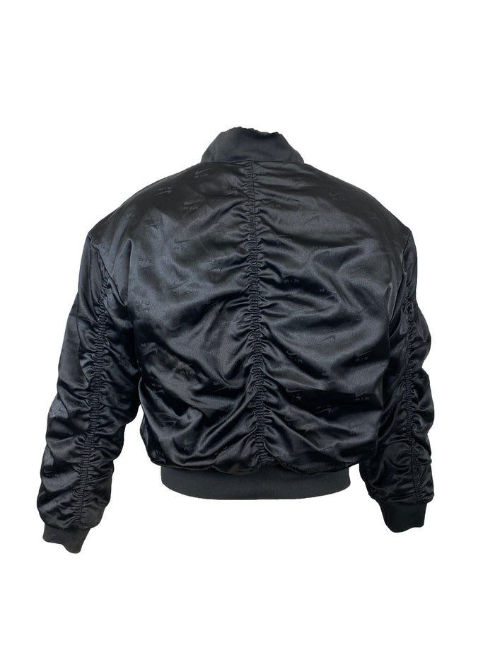 Women's Nike Air Black Satin Ruched Bomber Jacket - Medium