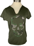 Zadig & Voltaire Dark Green Camouflage Beaded Skull Bouse Women's Size M