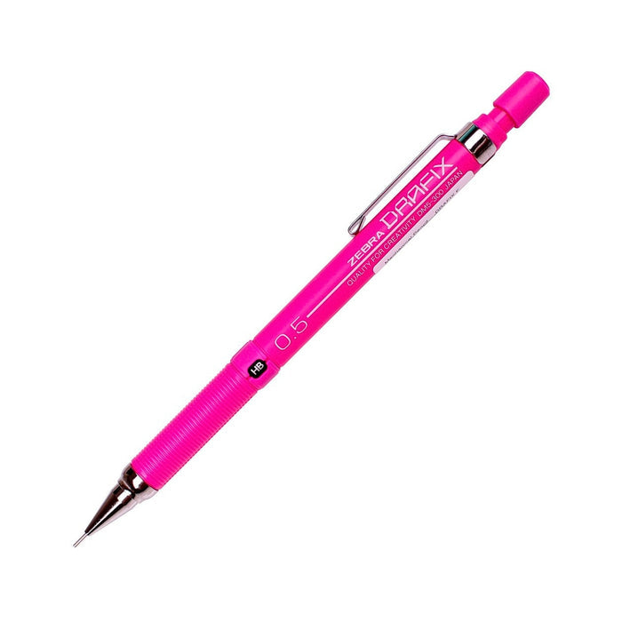 Zebra Drafix Mechanical Pencil 0.5mm Limited Edition in bright pink with matching clip and push button